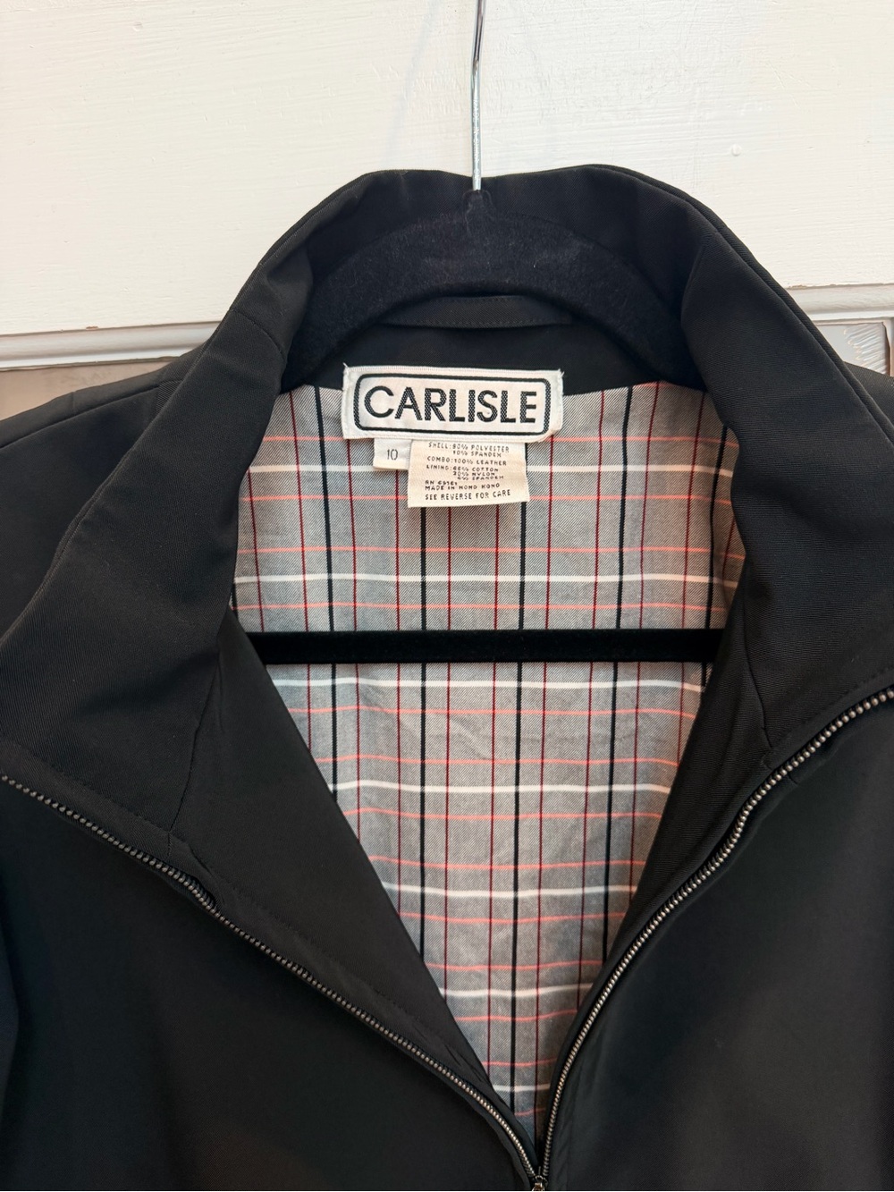 Vintage Carlisle Y2K Black Leather Accents Zip-Front Bomber Jacket Size 10 Med - Picture 3 of 11